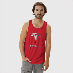 Майка мужская хлопок Tesla Logo Тесла Логотип, цвет: красный — фото 2