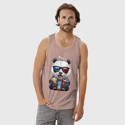 Майка мужская хлопок Прикольный панда с попкорном и колой, цвет: пыльно-розовый — фото 2