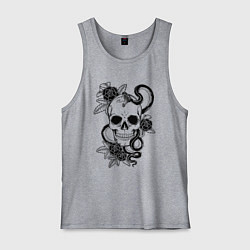 Мужская майка Чёрная мамба обвивает череп и розы