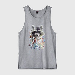 Майка мужская хлопок Мордочка енота - акварель, цвет: меланж