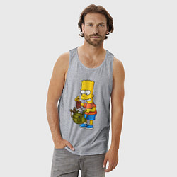 Майка мужская хлопок Барт Симпсон разбирает свой рюкзак, цвет: меланж — фото 2