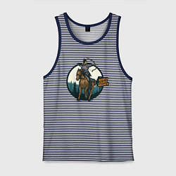 Майка мужская хлопок Индеец на лошади, цвет: синяя тельняшка