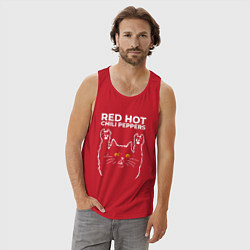 Майка мужская хлопок Red Hot Chili Peppers rock cat, цвет: красный — фото 2