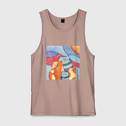 Майка мужская хлопок Лоскутные котики, цвет: пыльно-розовый