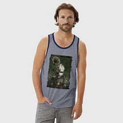 Майка мужская хлопок Девушка в механистическом костюме, цвет: синяя тельняшка — фото 2