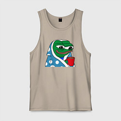 Майка мужская хлопок Frog Pepe мем, цвет: миндальный