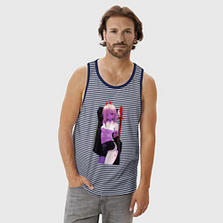 Майка мужская хлопок Милашка Пауэр - Человек бензопила, цвет: синяя тельняшка — фото 2