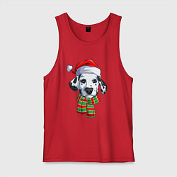 Майка мужская хлопок Новогодний далматинец, цвет: красный