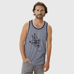 Майка мужская хлопок Аки человек бензопила лайн арт, цвет: синяя тельняшка — фото 2