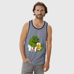 Майка мужская хлопок Drink Pepe, цвет: синяя тельняшка — фото 2