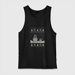 Майка мужская хлопок Новогодние тоторики - ugly sweater, цвет: черный