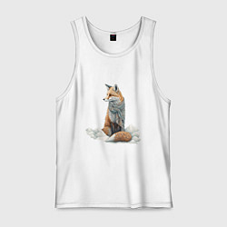 Майка мужская хлопок Лисица в сугробах, цвет: белый