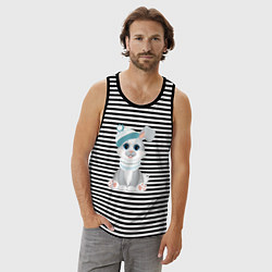 Майка мужская хлопок Зайчик в шапке, цвет: черная тельняшка — фото 2