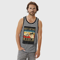 Майка мужская хлопок Лучший кошачий папа на свете, цвет: черная тельняшка — фото 2