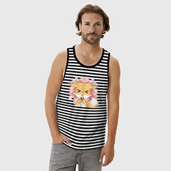 Майка мужская хлопок Милая лисичка в сердечках, цвет: черная тельняшка — фото 2