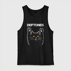 Майка мужская хлопок Deftones rock cat, цвет: черный