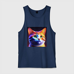 Майка мужская хлопок Милый котик с большими глазами, цвет: тёмно-синий