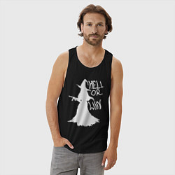 Майка мужская хлопок Hell or win white, цвет: черный — фото 2