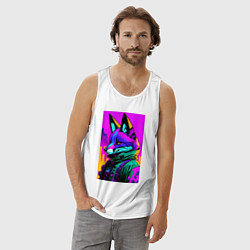 Майка мужская хлопок Cool fox - cyberpunk - neural network, цвет: белый — фото 2