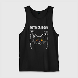 Майка мужская хлопок System of a Down rock cat, цвет: черный