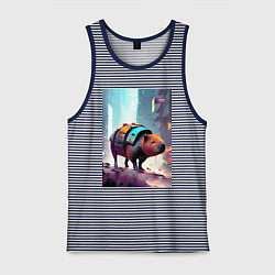 Мужская майка Капибара в мегаполисе - киберпанк