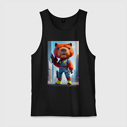 Майка мужская хлопок Крутой кроха капибара - киберпанк - нейросеть, цвет: черный