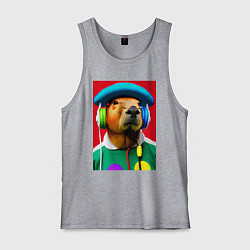 Мужская майка Капибара в наушниках и шляпе - нейросеть