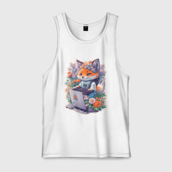 Мужская майка Лиса геймер за компьютером