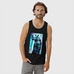 Майка мужская хлопок Rhino - cyberpunk - neural network, цвет: черный — фото 2