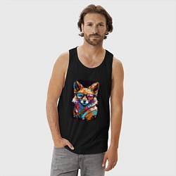 Майка мужская хлопок Abstract Colorful Fox, цвет: черный — фото 2