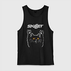 Майка мужская хлопок Skillet rock cat, цвет: черный