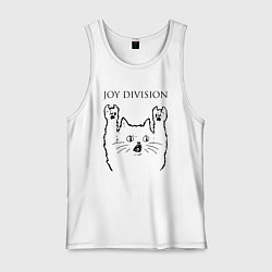 Майка мужская хлопок Joy Division - rock cat, цвет: белый