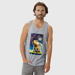 Майка мужская хлопок Capybara brave astronaut - neural network, цвет: меланж — фото 2