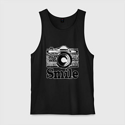 Майка мужская хлопок Smile camera, цвет: черный