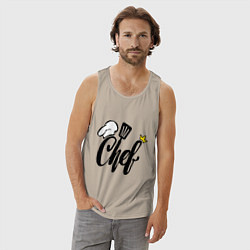 Майка мужская хлопок Надпись - шеф повар, цвет: миндальный — фото 2