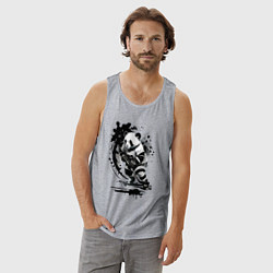 Майка мужская хлопок Панда - крутой хоккеист, цвет: меланж — фото 2