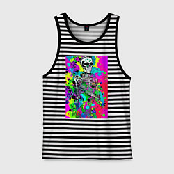 Майка мужская хлопок Funny skeleton - pop art, цвет: черная тельняшка