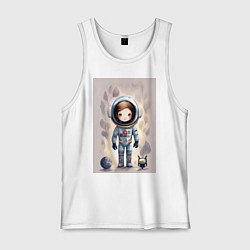 Майка мужская хлопок Милый маленький космонавт - нейросеть, цвет: белый