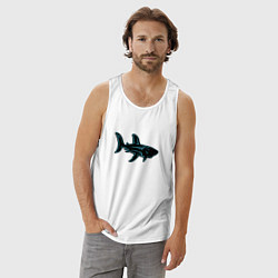 Майка мужская хлопок Неоновая акула с узором, цвет: белый — фото 2