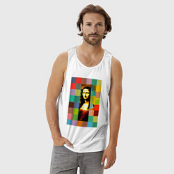 Майка мужская хлопок Мона Лиза - поп-арт - нейросеть, цвет: белый — фото 2