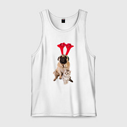 Мужская майка Мопс с ушками и котёнок