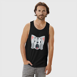 Майка мужская хлопок Серый котёнок в шоке, цвет: черный — фото 2