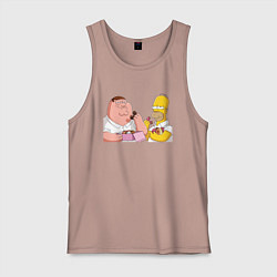 Майка мужская хлопок Питер и Гомер едят пончики, цвет: пыльно-розовый