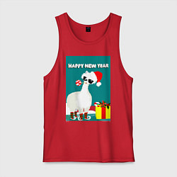 Мужская майка Лама - альпака Санта Клаус на коньках