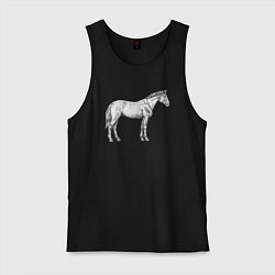 Майка мужская хлопок Белая лошадь сбоку, цвет: черный
