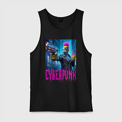 Мужская майка Homer Simpson with a gun and a donut - cyberpunk -