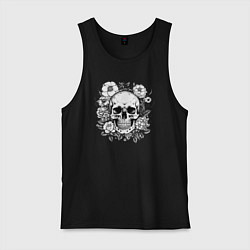 Майка мужская хлопок Skull in flowers from napalm 696, цвет: черный