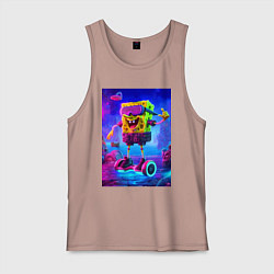 Майка мужская хлопок Sponge Bob on a gyro scooter - ai art, цвет: пыльно-розовый