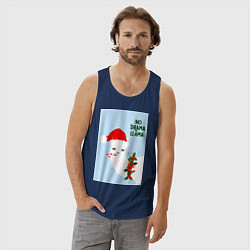 Майка мужская хлопок Лама Санта Клаус no drama llama, цвет: тёмно-синий — фото 2