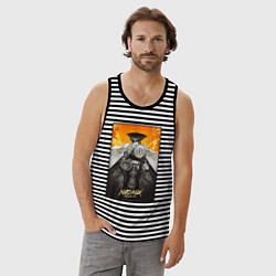 Майка мужская хлопок Безумный Макс - мотор, цвет: черная тельняшка — фото 2